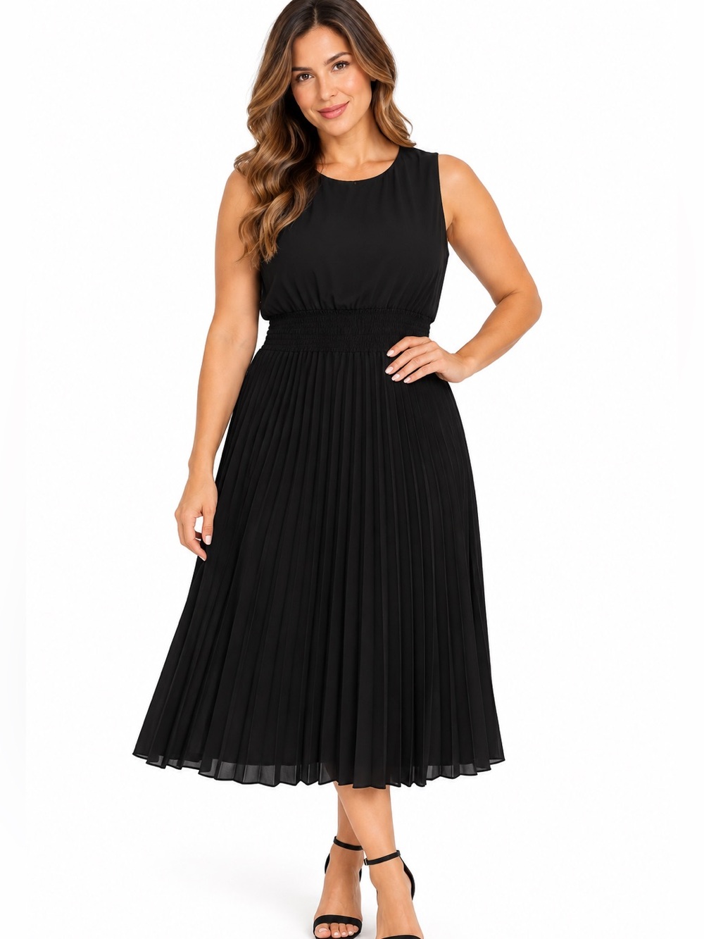 Croft & Barrow XXL Black Sleeveless Pleated Midi Dress NWT
